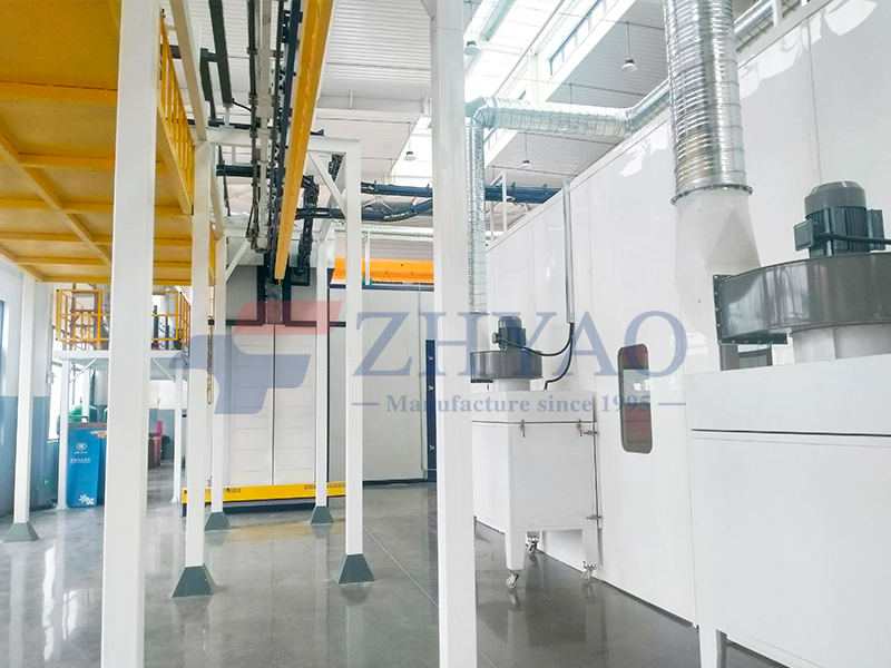Electrostatic powder spraying line